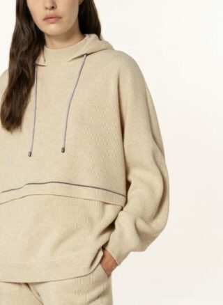 Brunello Cucinelli Strick-Hoodie Mit Cashmere Und Schmucksteinbesatz beige