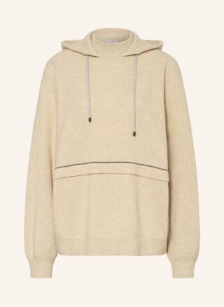 Brunello Cucinelli Strick-Hoodie Mit Cashmere Und Schmucksteinbesatz beige