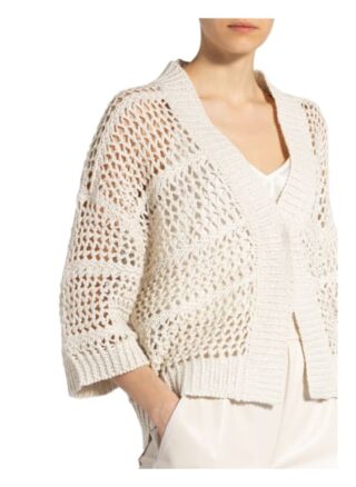 Brunello Cucinelli Strickjacke Mit Leinen Und Pailletenbesatz beige