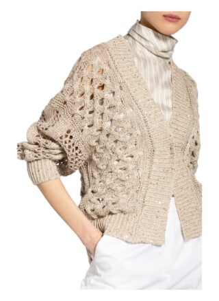Brunello Cucinelli Strickjacke Mit Paillettenbesatz beige