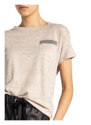 Brunello Cucinelli T-Shirt Aus Leinen Mit Schmucksteinbesatz beige