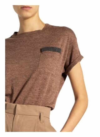 Brunello Cucinelli T-Shirt Aus Leinen Mit Schmucksteinbesatz braun