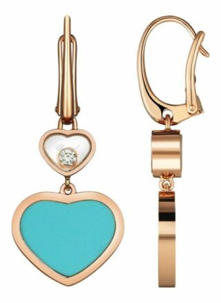 Chopard Ohrring Happy Hearts Ohrringe Aus 18 Karat Roségold, Diamanten Und Türkiser Stein rosegold