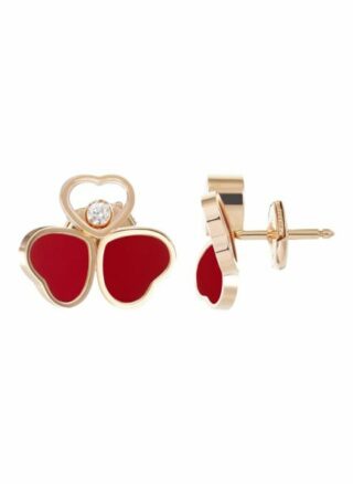 Chopard Ohrring Happy Hearts Wings Ohrringe Aus 18 Karat Roségold, Diamanten Und Roter Stein rosegold