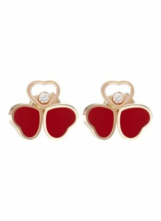 Chopard Ohrring Happy Hearts Wings Ohrringe Aus 18 Karat Roségold, Diamanten Und Roter Stein rosegold