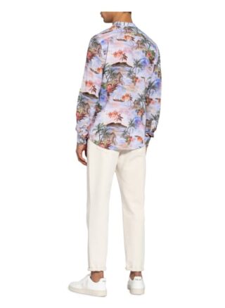 Colours & Sons Hemd Harold Slim Fit Mit Stehkragen Und Leinen blau