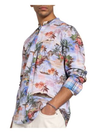 Colours & Sons Hemd Harold Slim Fit Mit Stehkragen Und Leinen blau