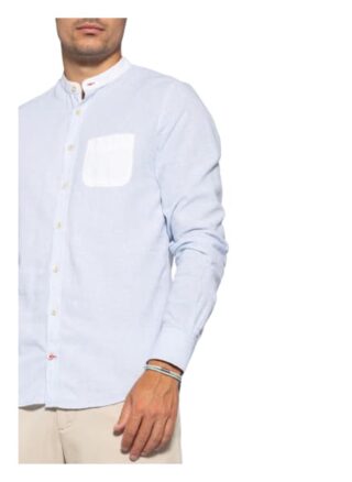 Colours & Sons Hemd Slim Fit Mit Leinen Und Stehkragen blau