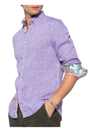 Colours & Sons Leinenhemd Liam Extra Slim Fit violett