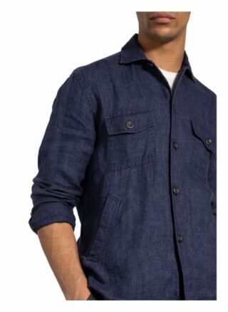 Eton Overshirt Aus Leinen In Jeansoptik blau