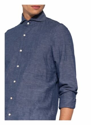 Finamore 1925 Hemd Tokyo Slim Fit Mit Leinen blau