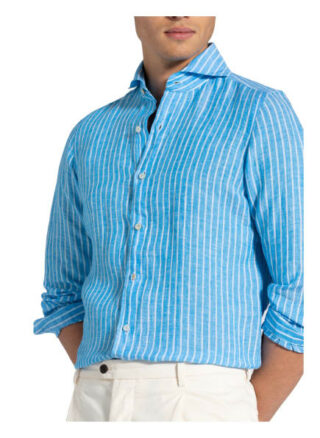 Finamore 1925 Leinenhemd Slim Fit blau