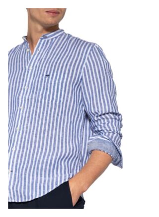 Fynch-Hatton Leinenhemd Casual Fit Mit Stehkragen blau