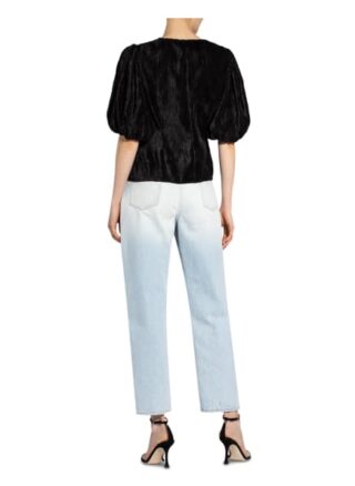 Ganni Plissee-Blusenshirt Mit 3/4-Arm schwarz