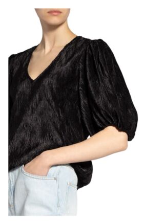 Ganni Plissee-Blusenshirt Mit 3/4-Arm schwarz