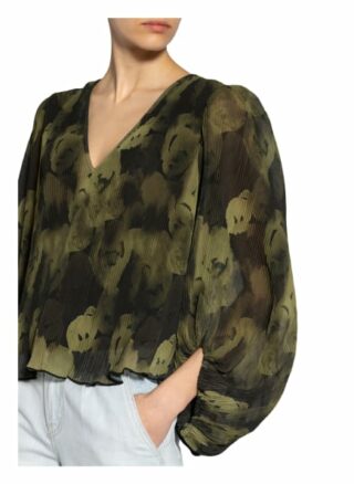 Ganni Plissee-Blusenshirt gruen