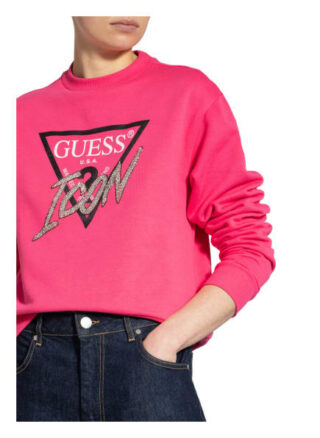 Guess Sweatshirt Icon Mit Schmucksteinbesatz pink