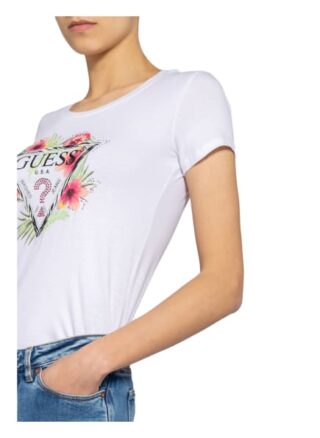 Guess T-Shirt Mit Schmucksteinbesatz weiss