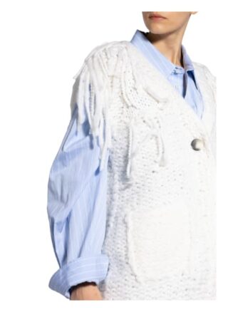 Iris Von Arnim Strickweste Hawi Mit Fransenbesatz weiss