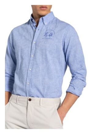 La Martina Hemd Slim Fit Mit Leinen blau