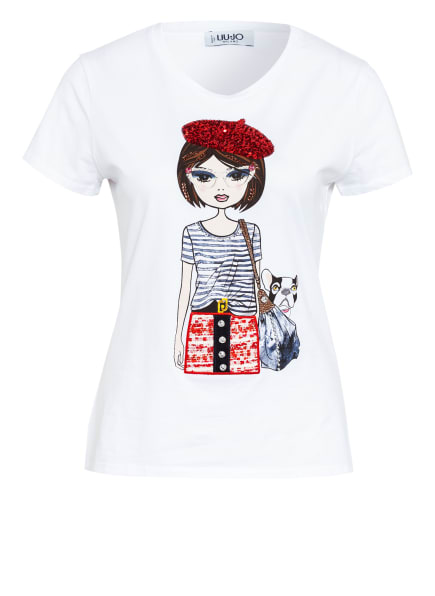 Liu Jo T-Shirt Mit Schmuckstein- Und Paillettenbesatz weiss Liu Jo T-Shirt Mit Schmuckstein- Und Paillettenbesatz weiss