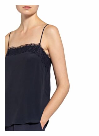 Luisa Cerano Top Mit Spitzenbesatz Und Seide blau