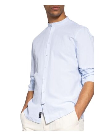 Maerz Muenchen Hemd Regular Fit Mit Leinen Mit Stehkragen blau