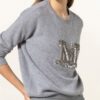 Max Mara Cashmere-Pullover Rodeo Mit Schmuckstein- Und Paillettenbesatz grau