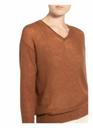 Maxmara Studio Pullover Flint Mit Schmucksteinbesatz Und Mohair braun
