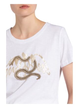 Mos Mosh T-Shirt Vee Mit Schmucksteinbesatz weiss