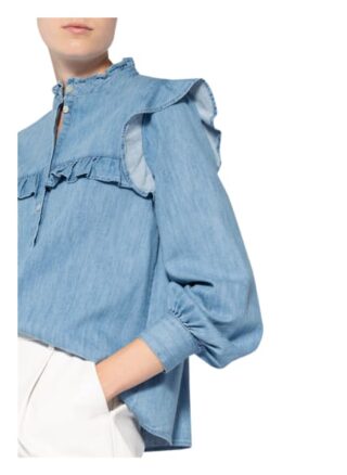 Mrs & Hugs Jeansbluse Mit Rüschenbesatz blau