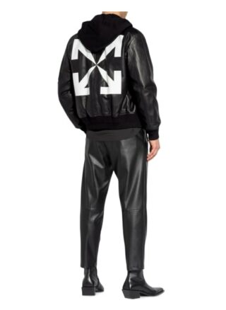 Off-White Arrow Lederblouson Herren, Schwarz