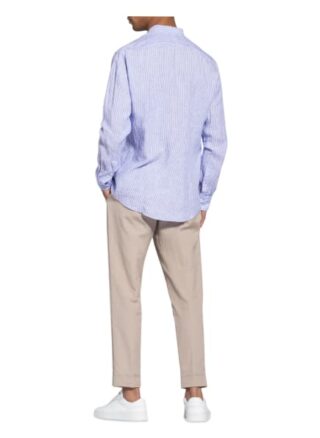 Olymp Leinenhemd Casual Modern Fit Mit Stehkragen blau