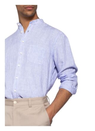 Olymp Leinenhemd Casual Modern Fit Mit Stehkragen blau