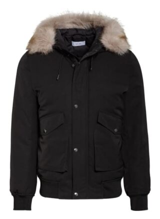 Reiss Jacke Cromwell Mit Kunstpelzbesatz schwarz