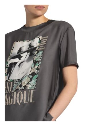 Rich&Royal T-Shirt Im Materialmix Mit Schmucksteinbesatz grau
