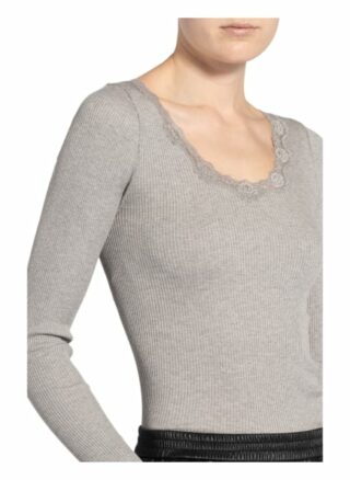 Rosemunde Longsleeve Babette Aus Seide Mit Spitzenbesatz grau