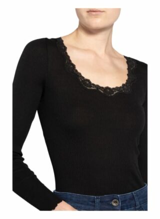 Rosemunde Longsleeve Babette Aus Seide Mit Spitzenbesatz schwarz