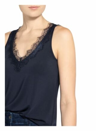 Rosemunde Top Mit Spitzenbesatz blau