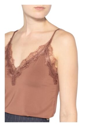 Rosemunde Top Mit Spitzenbesatz braun