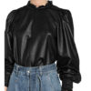 Set Blusenshirt Aus Leder schwarz