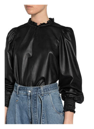 Set Blusenshirt Aus Leder schwarz