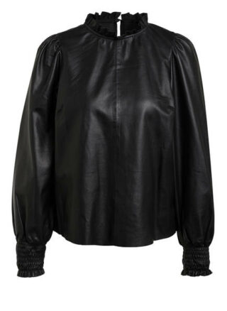 Set Blusenshirt Aus Leder schwarz