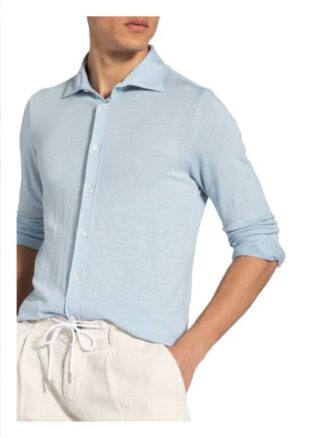 Stefan Brandt Strickhemd Slim Fit Aus Leinen blau