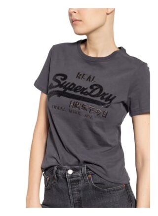 Superdry T-Shirt Mit Paillettenbesatz grau