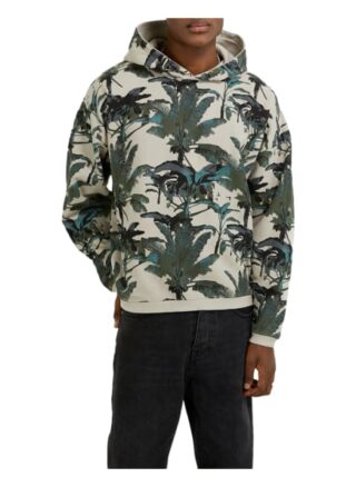 Tigha Hoodie Leaves And Birds Hoodie Loose Fit beige