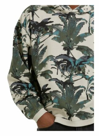 Tigha Hoodie Leaves And Birds Hoodie Loose Fit beige
