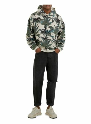 Tigha Hoodie Leaves And Birds Hoodie Loose Fit beige