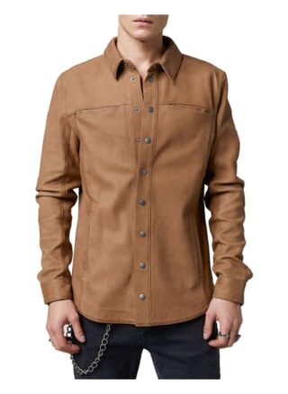Tigha Lederhemd Tenner Slim Fit braun