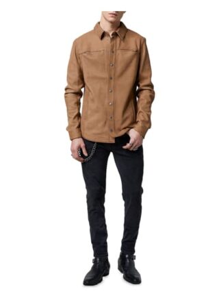 Tigha Lederhemd Tenner Slim Fit braun